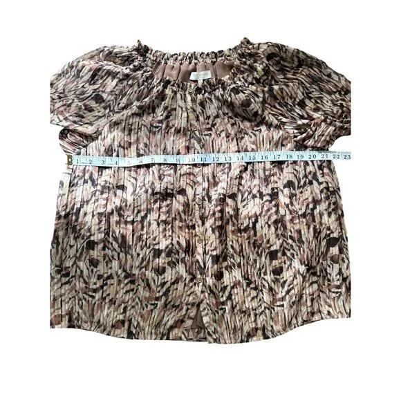 Ramy Brook Off-Shoulder Top Blouse Abstract Print Brown Cream Womens Size L - Picture 5 of 8